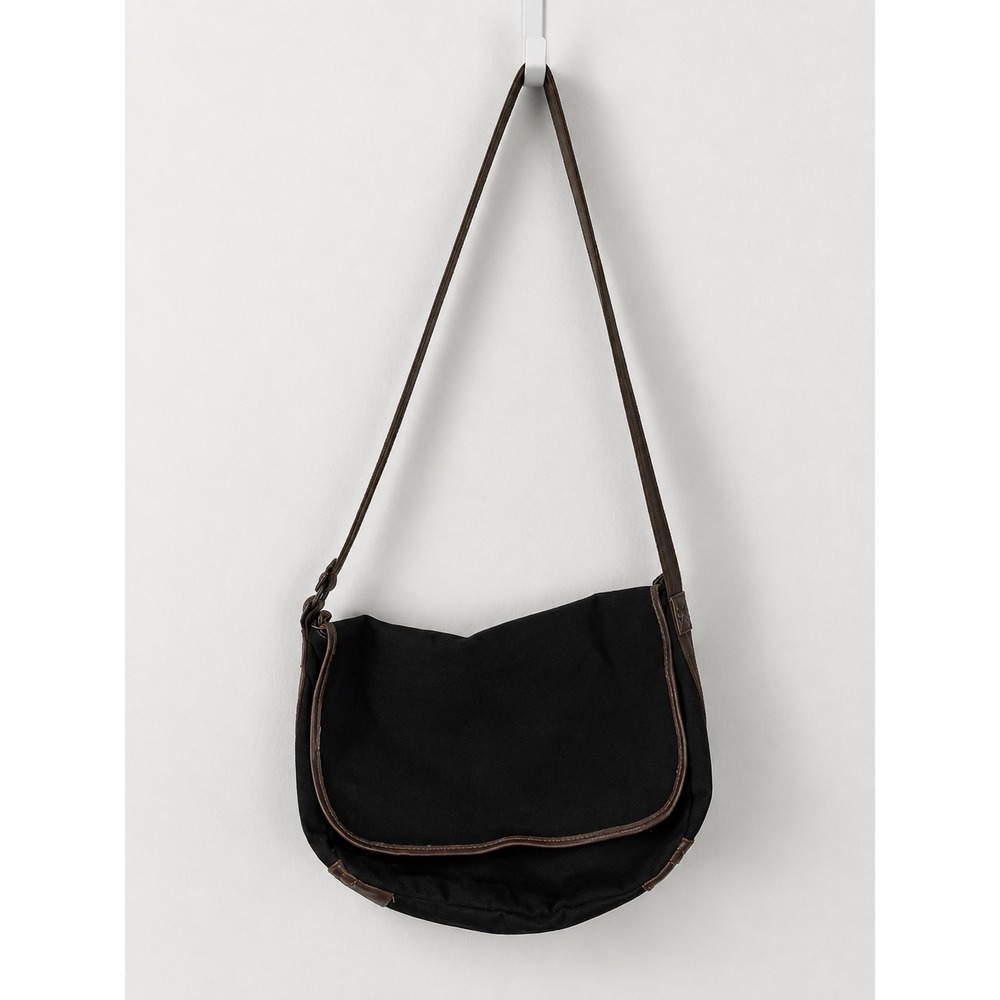 Gap Messenger Bag Black Brown Trim Crossbody Vintage 2007 Y2K Large Poly Blend